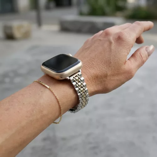 Apple Watch "Pearlmaster" láncszemes vékony fém óraszíj-ezüst-arany / 44/45/46 és 49 mm