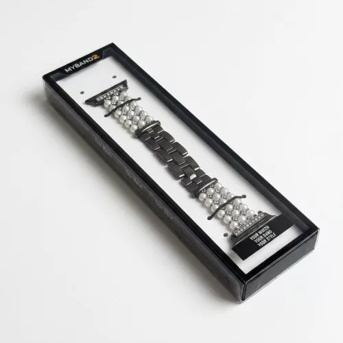 Apple Watch gyöngysoros fém óraszíj-fekete /44/45//46/49 mm