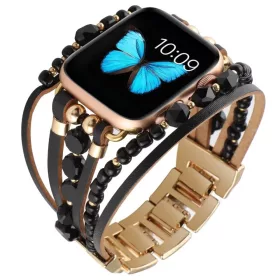   Apple Watch Gyöngyös karkötő szíj-fekete-arany/40/41 és 42mm