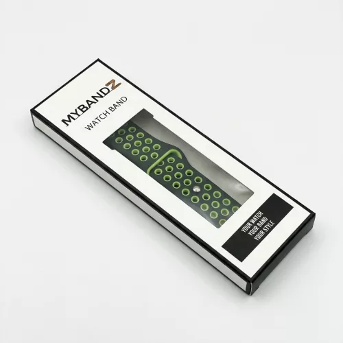 MYBANDZ Lélegző szilikon óraszíj / fekete-zöld / 22mm