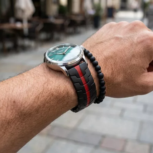 Mybandz Space fém óraszíj /fekete-piros/ 22 mm