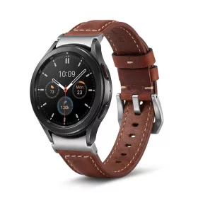   MYBANDZ Elegáns bőróraszíj Galaxy Watch 4-5-6-7/vörösbarna(ezüst csat)/ 20mm