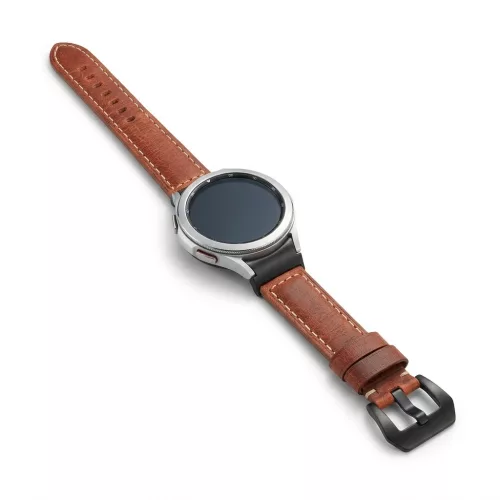 MYBANDZ Elegáns bőróraszíj Galaxy Watch 4-5-6-7/vörösbarna(fekete csat)/ 20mm