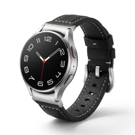   MYBANDZ Elegáns bőróraszíj Galaxy Watch 4-5-6-7/fekete(ezüst csat)/ 20mm