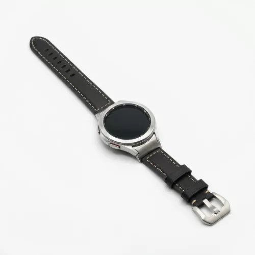 MYBANDZ Elegáns bőróraszíj Galaxy Watch 4-5-6-7/fekete(ezüst csat)/ 20mm