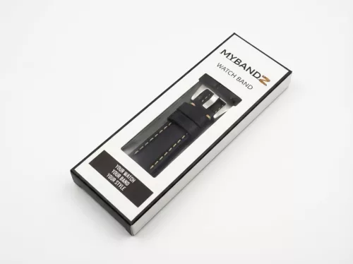 MYBANDZ Elegáns bőróraszíj Galaxy Watch 4-5-6-7/fekete(ezüst csat)/ 20mm