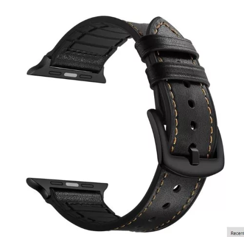 Apple Watch kívül bőr belül szilikon óraszíj /fekete/ 40/41 és 42mm