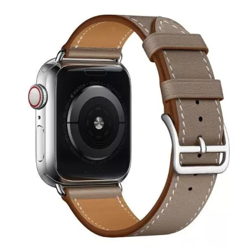 Apple Watch elegáns bőróraszíj / szürkésbarna / ezüst csattal 44/45/46/49 mm
