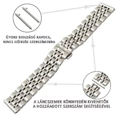 MYBANDZ Pearlmaster láncszemes fém óraszíj / ezüst / 20mm