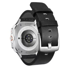   MYBANDZ Olasz bőróraszíj/fekete-ezüst csat/Samsung Galaxy Watch Ultra