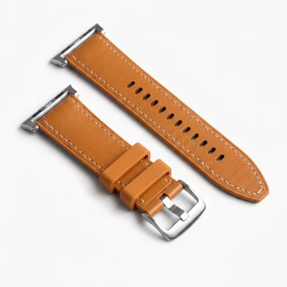 MYBANDZ Kívül puha bőr belül szilikon óraszíj/barna/Samsung Galaxy Watch 8-9